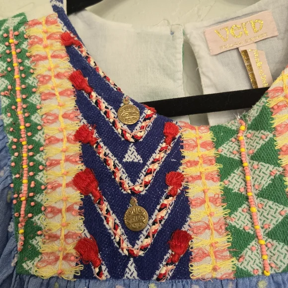 Anthro Verb by Pallavi Embroidered Swiss Dot Boho Blue Top - Picture 7 of 13